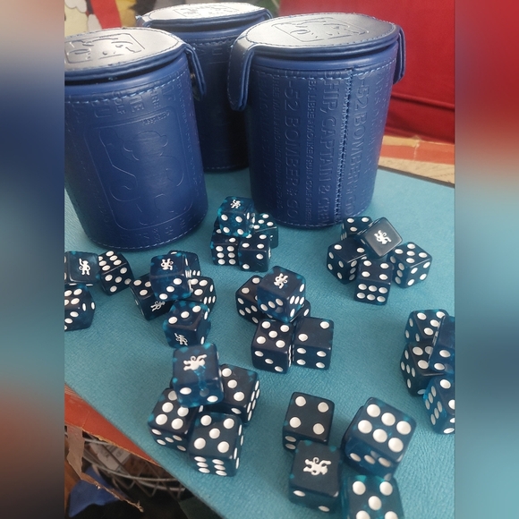 40 Blue Dice Set with 2 Containers MONKEY Dice - Picture 1 of 3
